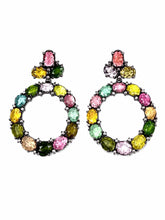 Load image into Gallery viewer, Multicolor Tourmaline Hoop Earrings
