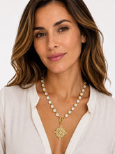 Load image into Gallery viewer, Agate and Pavé Starburst Pendant Necklace
