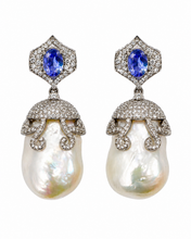 Load image into Gallery viewer, Tanzanite, Diamond &amp; Baroque Pearl Drop Earrings
