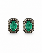 Load image into Gallery viewer, Small Emerald &amp; Pavé Diamond Stud Earrings
