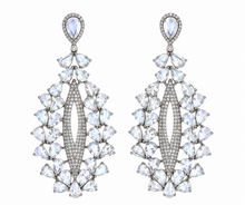 Load image into Gallery viewer, Moonstone, Rhodium &amp; Pave Diamond Statement Earrings
