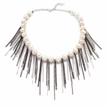 Load image into Gallery viewer, White Pearl &amp; Mixed Silver Fringe Necklace
