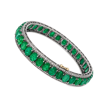 Load image into Gallery viewer, Oval Emerald &amp; Pavé Diamond Statement Bracelet
