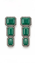 Load image into Gallery viewer, Emerald &amp; Pavé Diamond Drop Earrings
