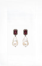 Load image into Gallery viewer, Pink Tourmaline, Pavé Diamond &amp; Baroque Pearl Earrings
