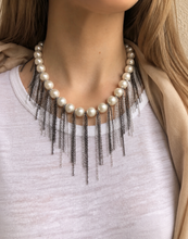 Load image into Gallery viewer, White Pearl &amp; Mixed Silver Fringe Necklace
