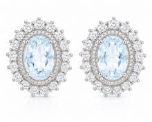 Load image into Gallery viewer, Oval Aquamarine &amp; Diamond Stud Earrings
