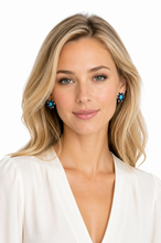 Load image into Gallery viewer, Turquoise, Sapphire &amp; Diamond Oval Stud Earrings
