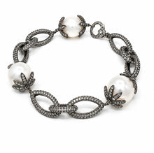 Load image into Gallery viewer, Rhodium, Pearl &amp; Pavé Diamond Link Bracelet
