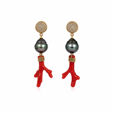 Load image into Gallery viewer, Tahitian Pearl &amp; Natural Coral Drop Earrings
