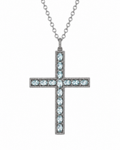 Load image into Gallery viewer, Aquamarine &amp; Pavé Diamond Cross Necklace
