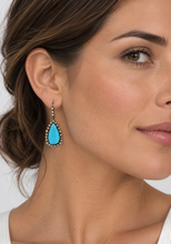 Load image into Gallery viewer, Sleeping Beauty Turquoise &amp; Champagne Diamond Earrings
