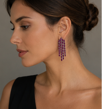 Load image into Gallery viewer, Baguette-Cut Garnet Fringe Earrings
