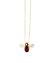Load image into Gallery viewer, Garnet bee in gold
