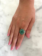 Load image into Gallery viewer, Emerald &amp; Pavé Diamond Flower Ring
