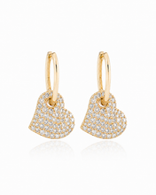 Load image into Gallery viewer, 14K Gold Hoop Earrings with Pavé Diamond Heart Charms
