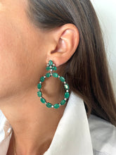 Load image into Gallery viewer, Emerald Hoop Earrings in Oxidized Sterling Silver
