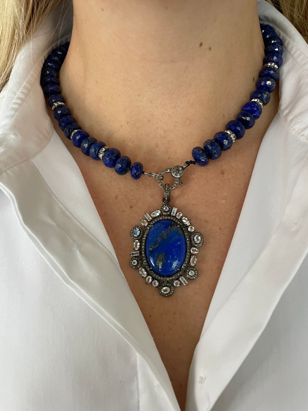 Lapis Lazuli, Moonstone and Diamonds