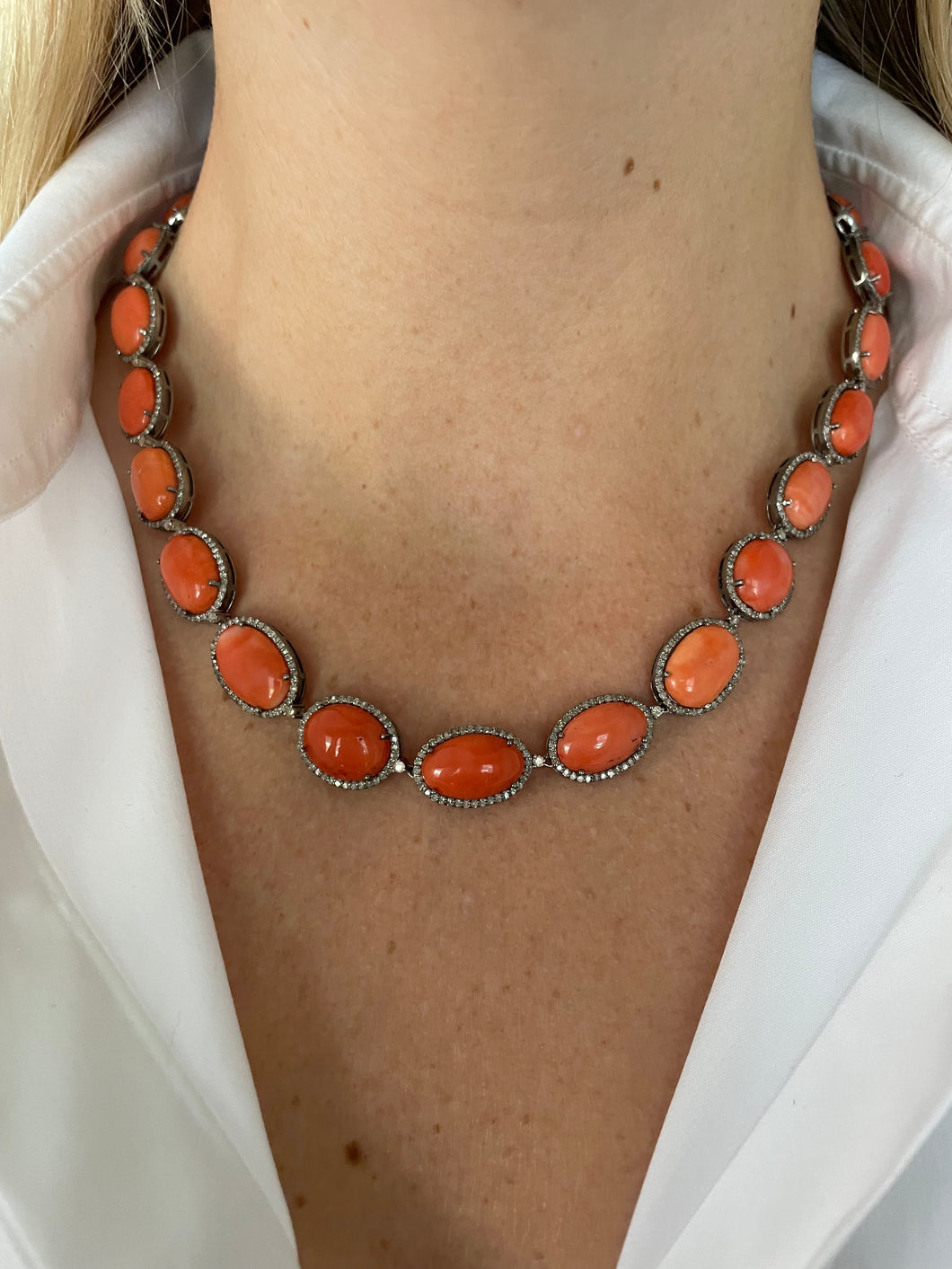 Coral and Diamond Necklace